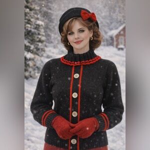 Vintage 1950’s- Nan Dorsey - Black and Red Cowl Neck Sweater